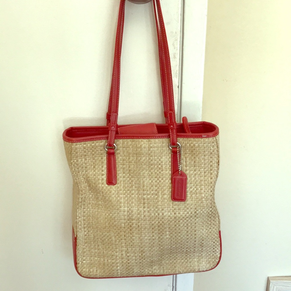 Coach weave and red leather purse handbag